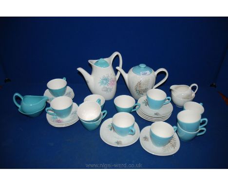 A Midwinter Stylecraft Coffee Set (one saucer and sugar bowl a/f) plus a J & K Meakin Coffee set with fern leaf pattern