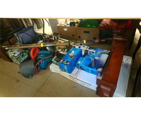 Quantity of new and used tools, clock, fishing rod etc.