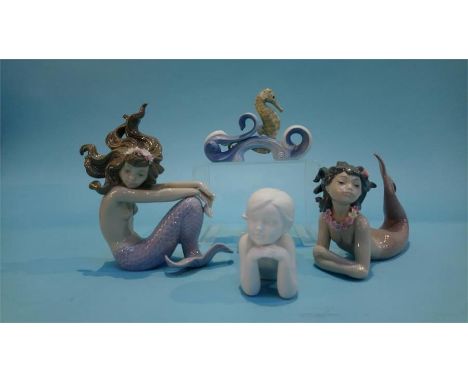 Two Lladro mermaids and two other figures (4)
