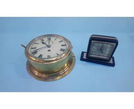 A brass ships clock and a 1930's mantel clock (2)
