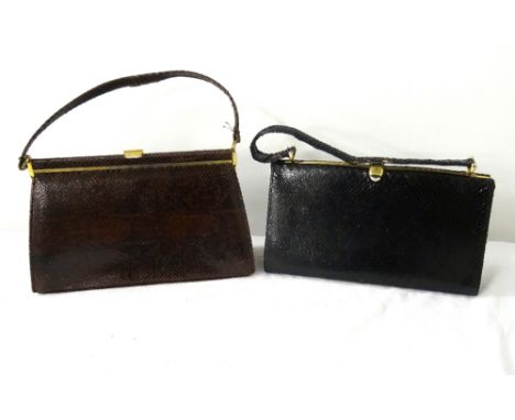 TWO VINTAGE LADIES SNAKESKIN HANDBAGSwith leather interiors and carrying straps, both approximately 18cm high x 30.5cm and 32