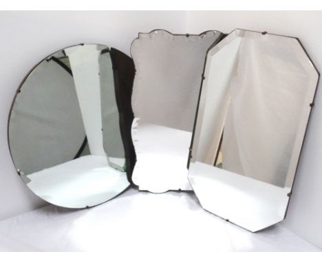 THREE 1930s WALL MIRRORSall with bevelled plates, of varying shape and size, with chain hangings