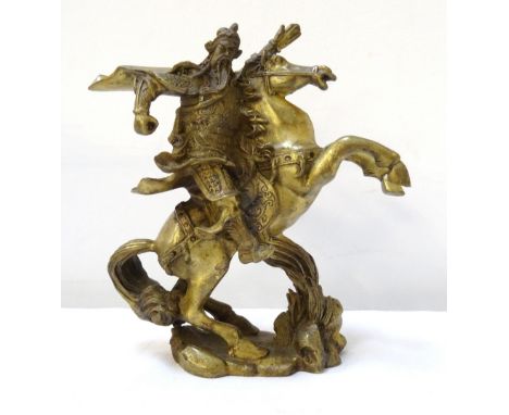 GILT BRONZE FIGURE OF A CHINESE WARRIOR ON REARING HORSEthe figure in traditional attire, 13.5cm high