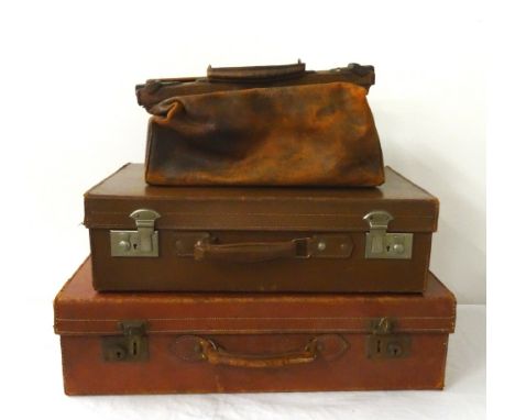 VINTAGE LEATHER 'GLADSTONE' BAGand two period leather bound suitcases (3)