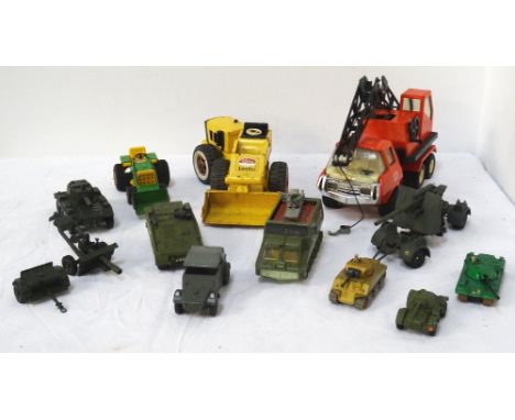 SELECTION OF TONKA TOY VEHICLESincluding a loading shovel, tractor with front end bucket and a six wheel crane, together with