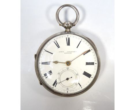 VICTORIAN SILVER CASED POCKET WATCHby 'John Forrest, London', with black Roman numerals and subsidiary dial on white enamel, 