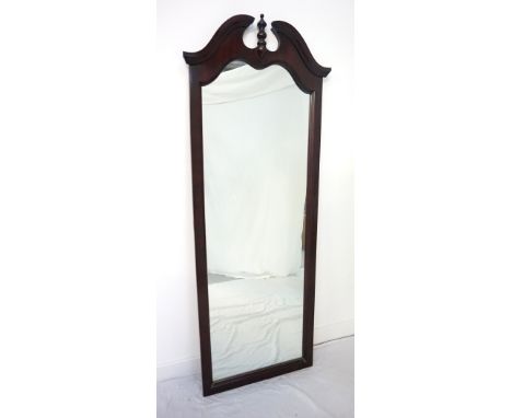 FULL LENGTH MAHOGANY WALL MIRRORthe swan neck pediment with finial decoration, formally a cheval mirror 
