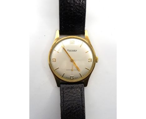 1950's GENTLEMAN'S 'ROTARY' NINE CARAT GOLD CASED WRISTWATCHwith Arabic numerals, baton markers and subsidiary dial, with a R