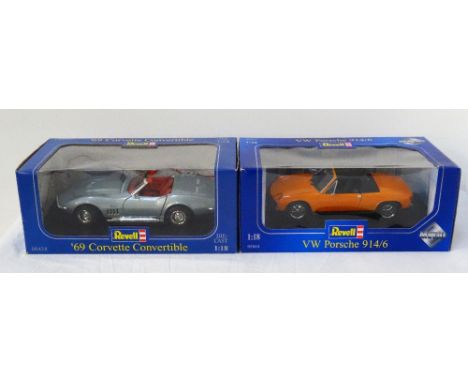 REVELL VW PORSCHE 914/6die cast 1/18 scale model, boxed, together with a Revell '69 Corvette convertible, boxed (2) 