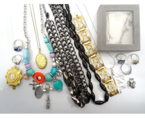 LOT OF COSTUME JEWELLERYincluding a boxed Christian Dior necklace and earrings; a diamond and enamel decorated pendant; silve