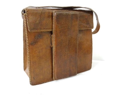 VINTAGE LADIES SNAKESKIN AND LEATHER HANDBAGwith sliding fastener and carrying strap, 26cm high and 28.2cm wide
