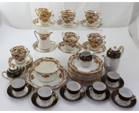 A late 19th century Imari palette, Sutherland China England, porcelain part tea service and a Japanese Orient China six-setti