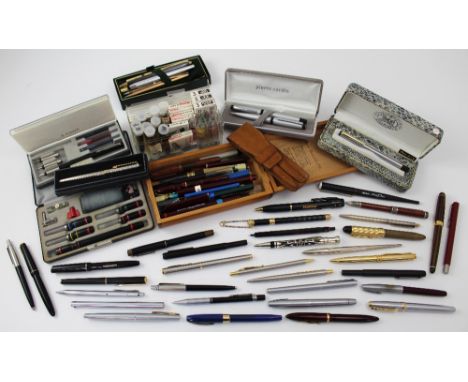 A collection of fountain pens, ball pens and propelling pencils, makers to include Onoto, Osmeroid, Parker, Conway Stewart, S