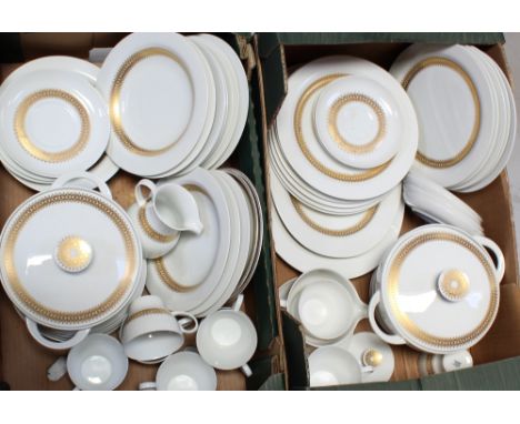 A Thomas white and gilt-heightened part dinner/tea service to include dinner plates, side plates, bowls, tureens, breakfast t