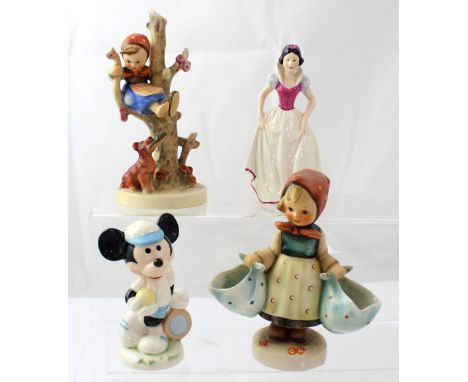 Four W Goebel figures, 'Out of Danger', one other figure carrying baskets, a Goebel Walt Disney figure of Snow White and a Go