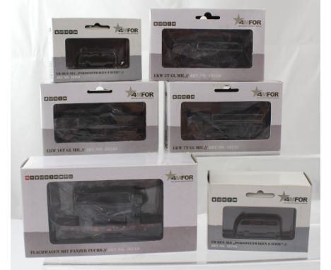 Six boxed Marklin 1:87 scale model German WWII period military vehicles to include Flachwagen Mit Panzer Fuchs and LKW 5T, 7T