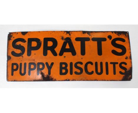 A vintage enamel advertising sign, 'Spratt's Puppy Biscuits', 76 x 30.5cm.