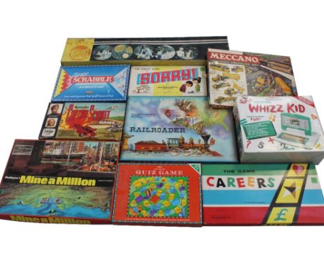 A quantity of vintage boxed boardgames including 'Captain Scarlet Fight with the Mysterons', 'Junior Scrabble', 'Mine a Milli