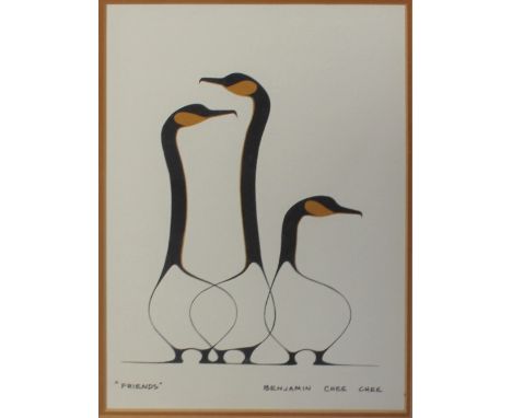Benjamin Chee Chee (Kenneth Thomas Benjamin Chee Chee) (1944-1977); a lithograph 'Friends', 23 x 15cm, framed and glazed. †  