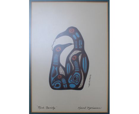 Norval Norrisseau (1931-2007); a lithograph 'Bird Family', 22 x 15cm, framed and glazed. †   CONDITION REPORT  This lot may q