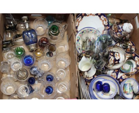 A quantity of cut glass and crystal drinking glasses, wine glasses, Champagne bowls, a Venetian blue glass and silver-heighte