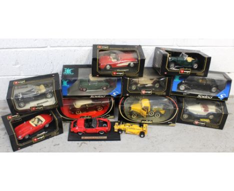 Ten boxed Burago and Solido vintage cars to include Burago Alfa Romeo 2300 Spider 1932, Mercedes Benz 55SSK 1928, Jaguar SS10