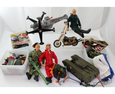 A vintage Evel Knievel stunt rider figure, a quantity of Action Man dolls and clothing and a Space Crawler 5. CONDITION REPOR