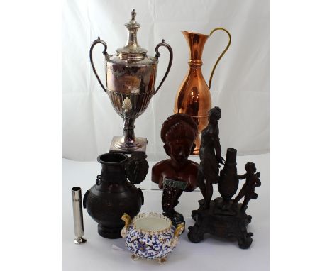 A mixed lot to include a plated tea urn inscribed 'Presented to Reverend Dawson, by a few friends on the occasion of his marr