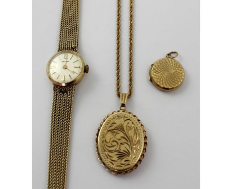 Griffon; a 9ct gold ladies' wristwatch, the white enamel dial set with Arabic and baton numerals, on a 9ct gold chevron mesh 