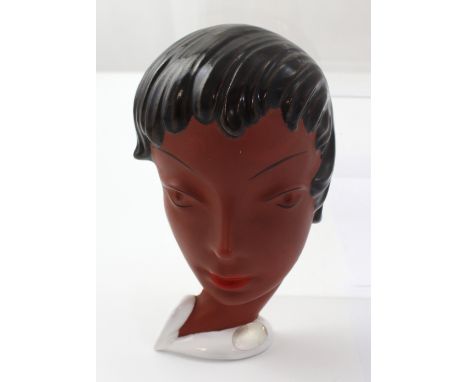 An Art Deco Goldscheider wall mask of a young woman, marked verso 'Goldscheider West Germany' and numbered 894, length 19cm.