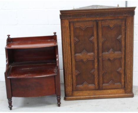 A 19th century mahogany metamorphic commode as a bow-front bedside cabinet, with original fitted thunder-box and an early-to-