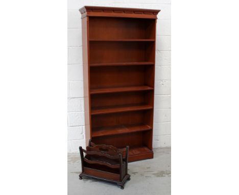 A contemporary mahogany five-shelf open bookcase, 188 x 81cm and a mahogany magazine rack (2).