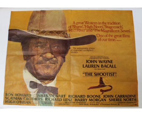 A 1976 British quad poster for 'The Shootist', artwork by Richard Amsel of John Wayne in his last role, starring Lauren Bacal