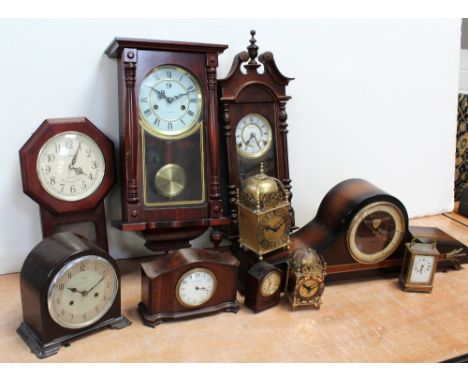 A large Westminster Helbi Napoleon hat mahogany-cased eight-day mantel clock, a contemporary Vienna-style thirty-one day wall
