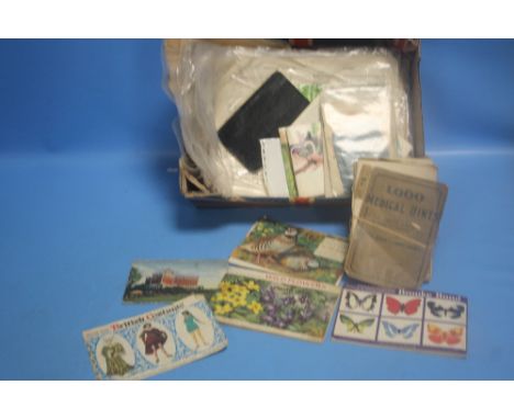 A TRAY OF VINTAGE EPHEMERA TO INCLUDE NEWSPAPERS, OLD ADVERTISING, SHEET MUSIC ETC.