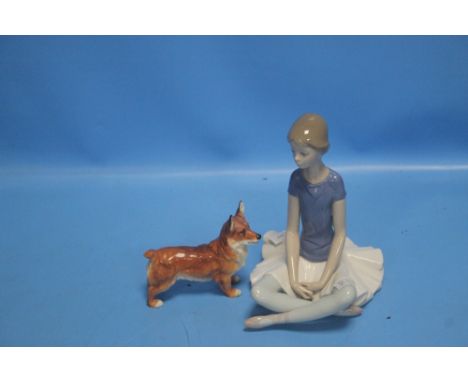 A LLADRO FIGURINE TOGTHER WITH A ROYAL DOULTON CORGI