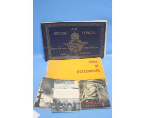 WWII BRITISH AIR FORCES BOOK AND OTHER PERIOD BOOKLETS AND A VINTAGE ATLAS OF PORTSMOUTH