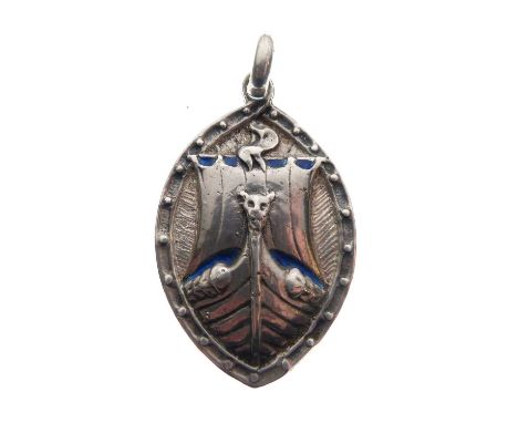 Alexander Ritchie, a silver longboat pendant, traces of enamel, stamped 'A.R.' and 'Iona', 3.9cm long