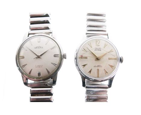 Smiths Astral - Gentleman's vintage stainless steel wristwatch, cream dial with sunken arrow, gilt arrow head hour markers, a