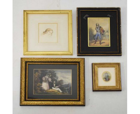 19th Century portrait study of a young red-headed girl, together with a miniature watercolour study after Thomas Gainsborough