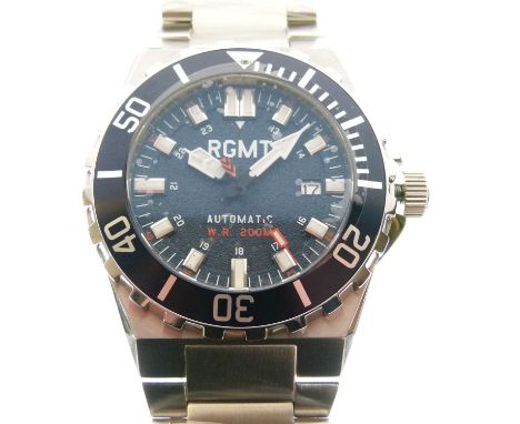RGMT Superav  - Gentleman's automatic stainless steel wristwatch, textured dark blue dial with luminous hour markers and hand