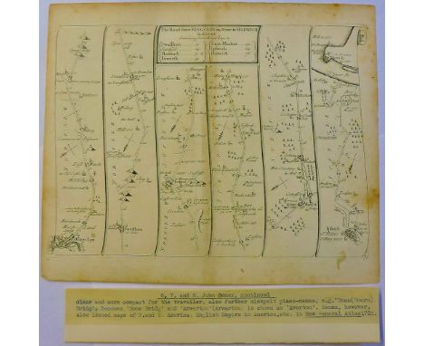 Antique Maps - 1719 Road Map - Kings Lynn to Harwich from 'Principle Roads of England and Wales' reduced from Ogiby, 22cm x 1