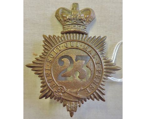23 Royal Welsh Fusiliers Victorian Quilted Shako badge (Bronze, lugs) QVC, a scarce Officers badge.