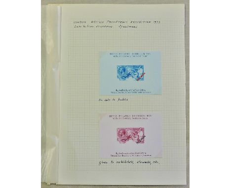 Great Britain 1973 London Philatelic Exhibition souvenir specimen Bradbury Wilkinson 'Seahorse' miniature sheets. Blue for th