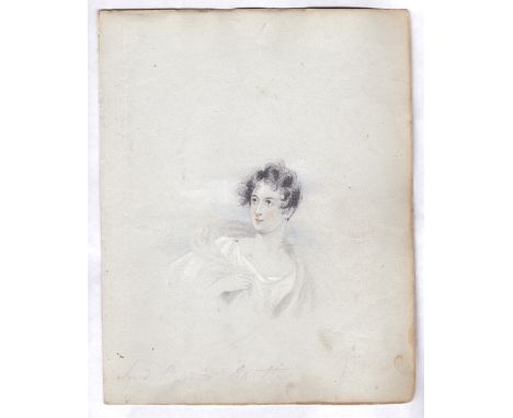 lady Charlotte Bacon, 1801-1880-A pencil and water colour portrait of Charlotte Harley as Hebe after the portrait by society 