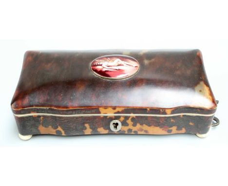 A Tortoiseshell and Bone Dressing Table Box, early 20th century, of shaped rectangular form, the domed hinged cover later set