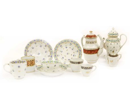 A Flight &amp; Barr Worcester Coffee Pot and Cover, with an orange, gilt and brown enamel panel border, incised B mark24cm hi