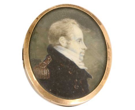 English School (early 19th century): A Miniature Portrait of a Military Gentleman, bust length in profile, wearing a white st