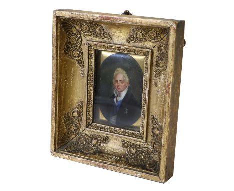 After Dudley Costello (1803-1865): Miniature Portrait of William IV, bust length, wearing a white stock and black jacket with