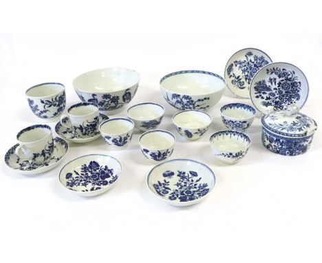 A Worcester Porcelain Butter Tub and Cover, circa 1775, printed in underglaze blue with the "Fence" pattern11cm wideTwo Worce